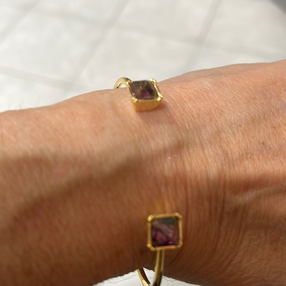 Gold vermeil cuff bracelet with purple square colored stones